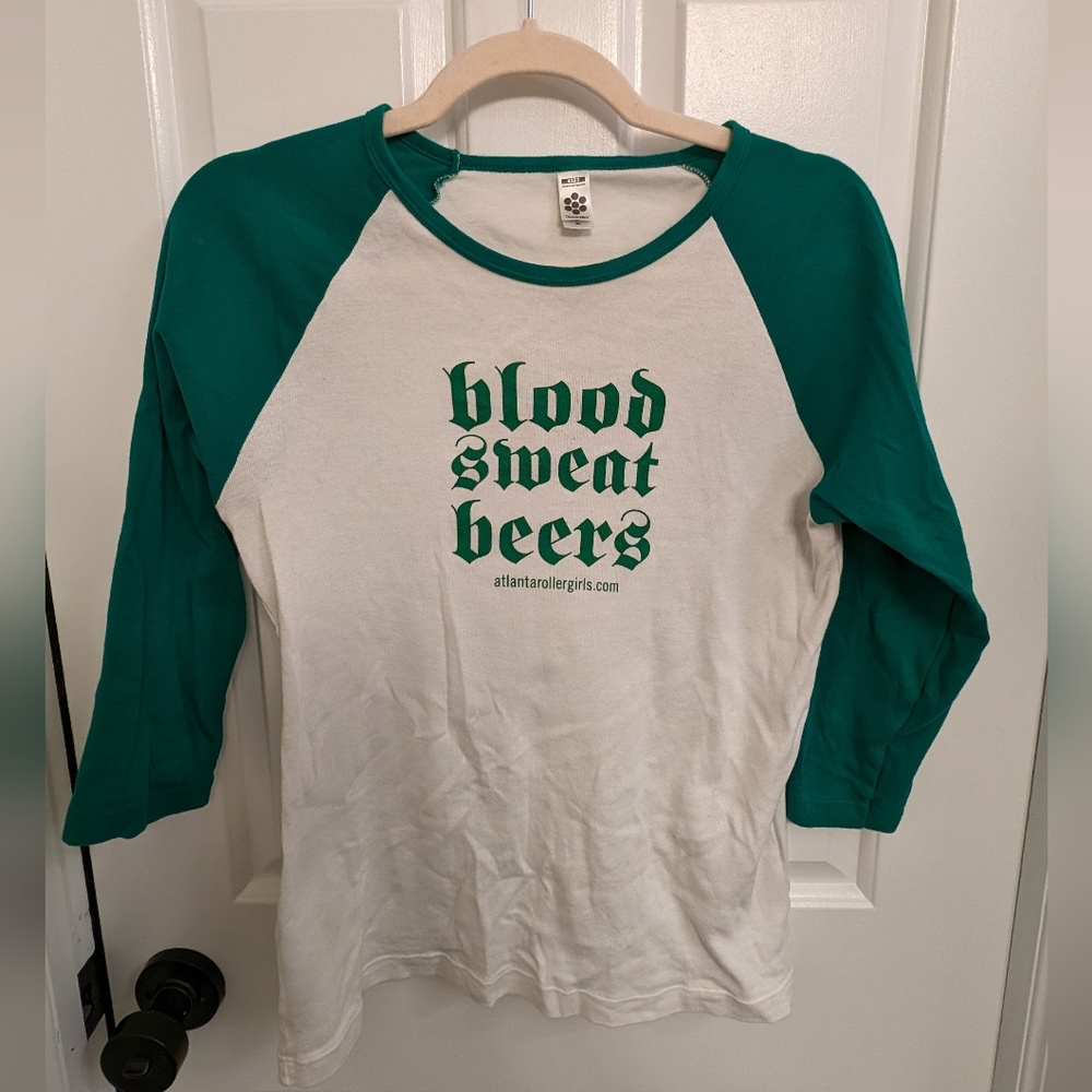 Atlanta Rollergirls fitted baseball tee size XL 'Blood Sweat Beers'